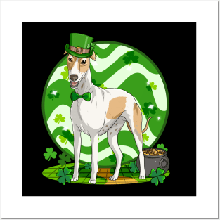 English Greyhound Dog St Patricks Day Leprechaun Posters and Art